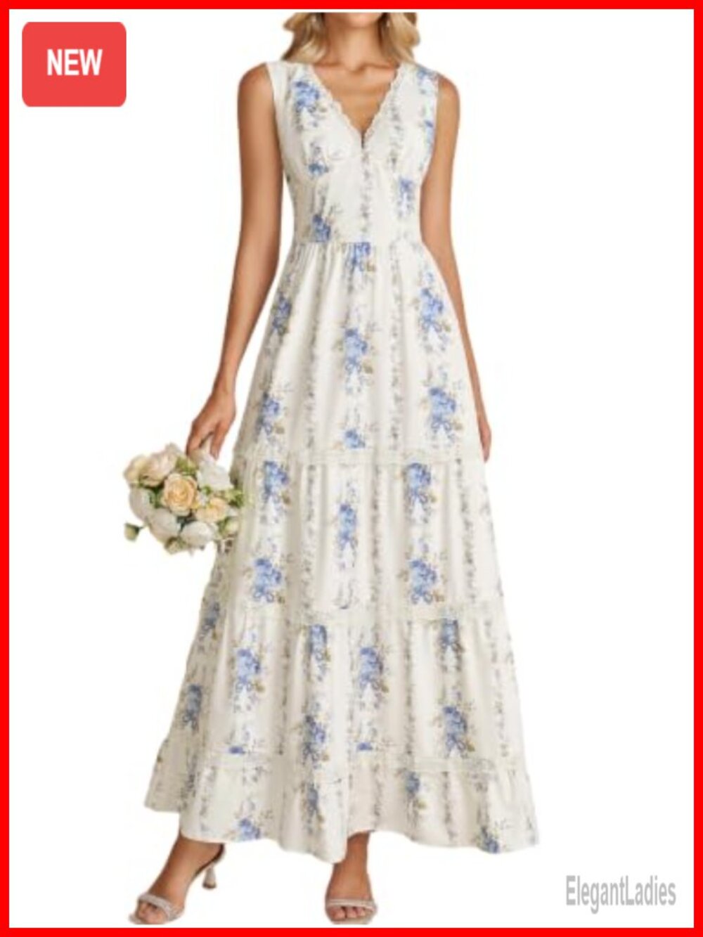 Floral Lace V Neck Smocked Corset Maxi Dress Wedding Guest